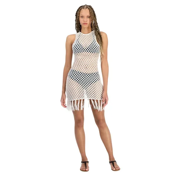 Miken Juniors Mesh Fringe-Hem Tank Cover Up ID012 Ivory Off White M - Image 6