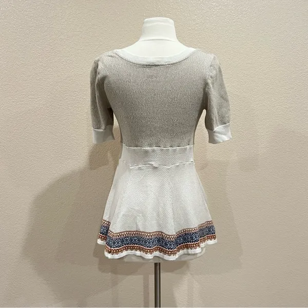 Free People Cream Fair Isle Fit & Flare Short Sleeve Knit Top Size XS - Image 8