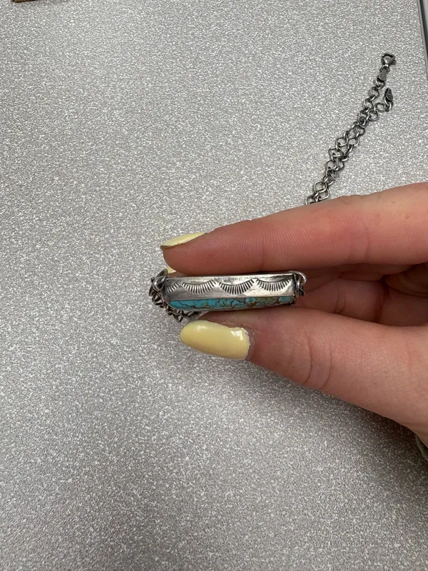 Authentic Navajo Sterling Silver Turquoise Necklace by P. Skeets – Spiderweb Matrix - Image 8