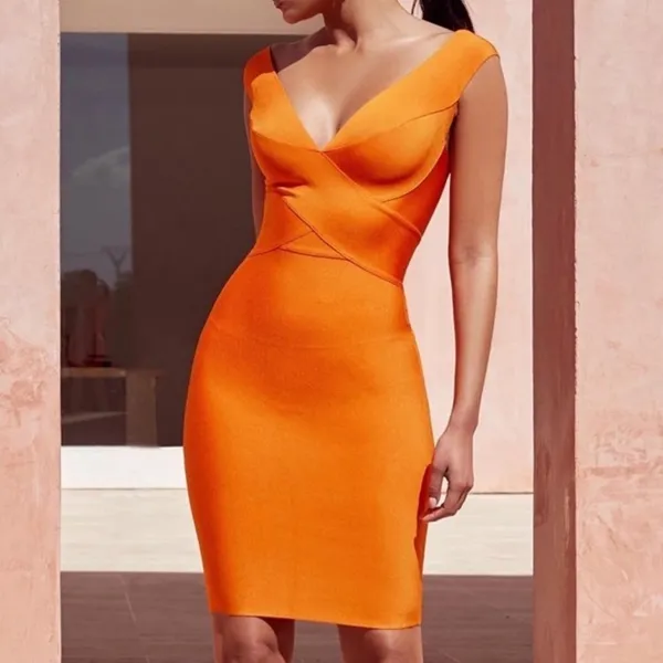 HOUSE OF CB 'Ginevra' Orange Cross Front Bandage Dress‎ /Size XS NWOT - Image 3
