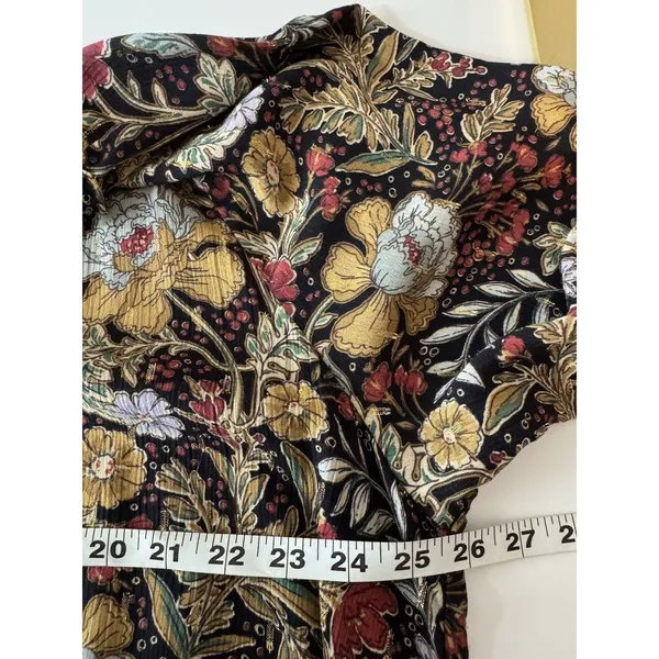 DR2 by Daniel Rainn Black Blouse Sz XL Multi Floral Metallic Gold Tie Front Boho - Image 8