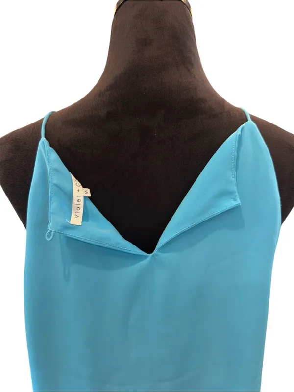 Violet +‎ Claire M Teal Sleeveless Pleated Blouse Minimalist Professional Tank - Image 7