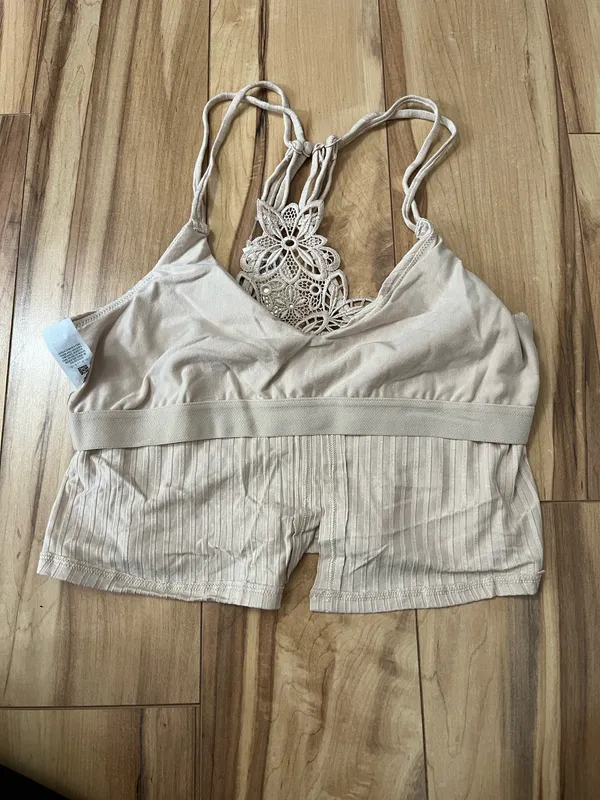 NWT Offline By Aerie Ribbed Lace Crop Tank Built in shelf Bra Beige Sz Small - Image 6