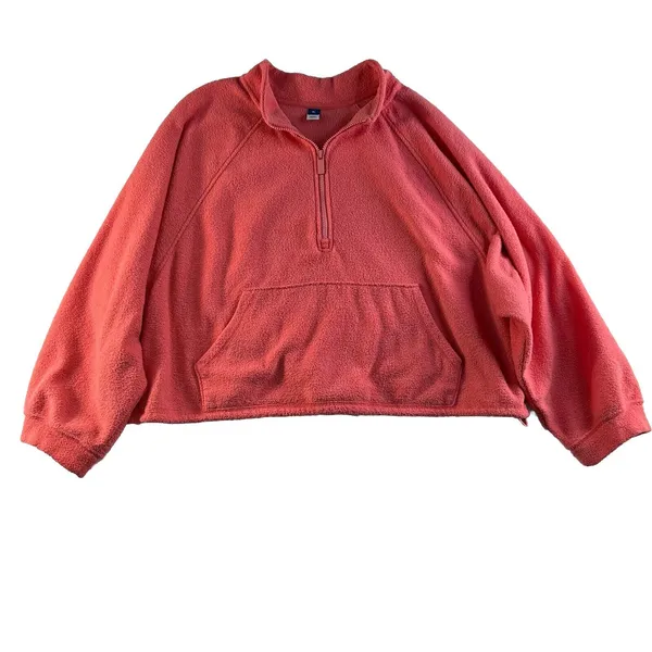 Old Navy XL Long Sleeve Half Zip‎ Oversized Textured Sweatshirt Women's Pink - Image 2