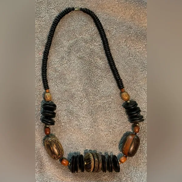 Vintage Wooden Bead & Chunky Statement Necklace Boho Tribal - Image 5