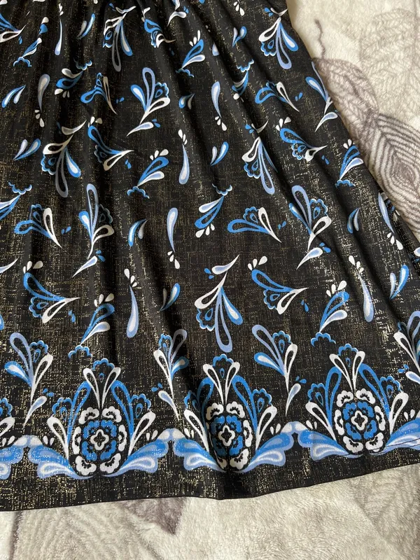Y2k vintage blusón Black Halter Neck Print Dress with Blue Accents - Image 3