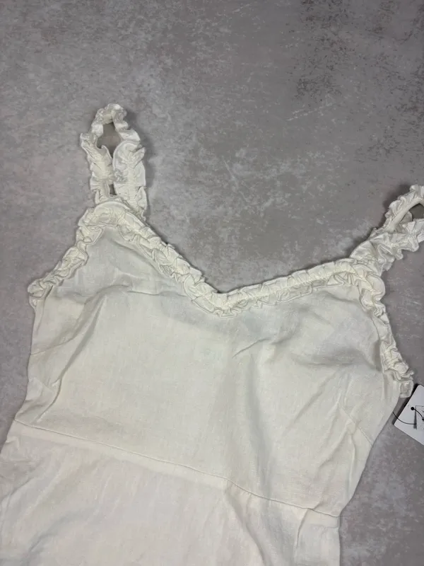 NWT Abound Linen Blend Ruffle V Neck & Strap White Mini Dress - Image 2