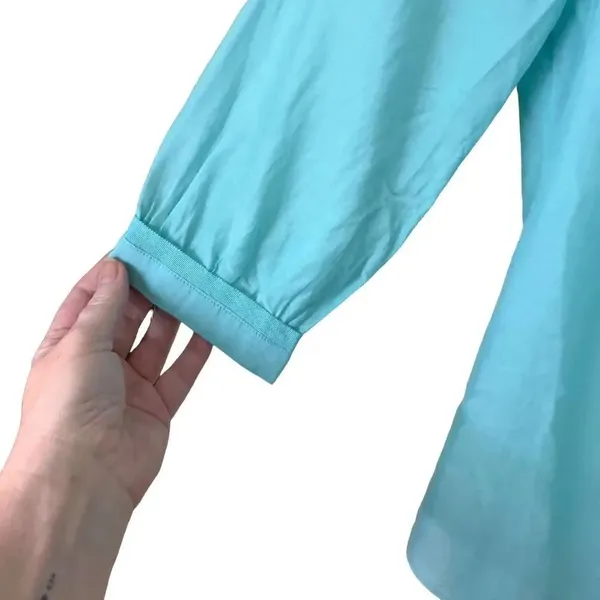 Trina Turk For Banana Republic Turquoise Silk Cotton Blue Blouse Size 0 - Image 4