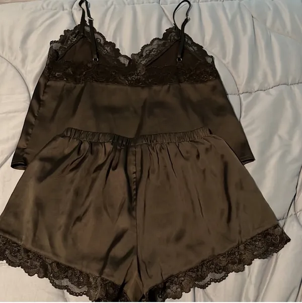Forever 21 Brown Lace Pajama PJ Tank Top Shorts Sleep Set - Image 2