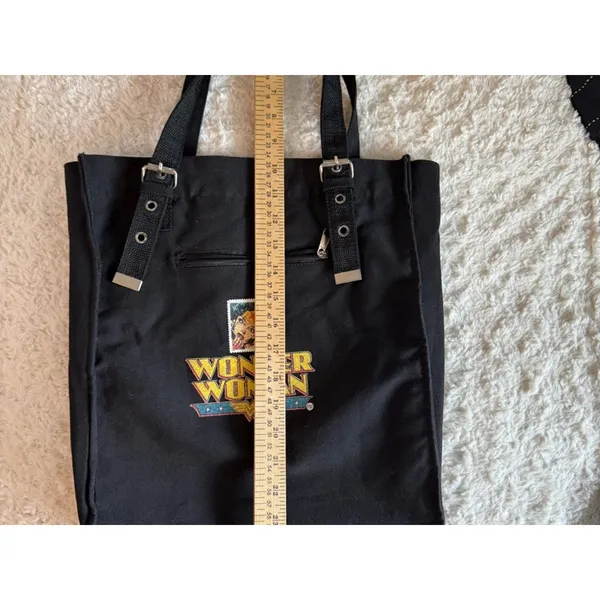Wonder Woman Black Canvas Tote 70’s whimsigoth indie Bag with Logo Patch - Image 7