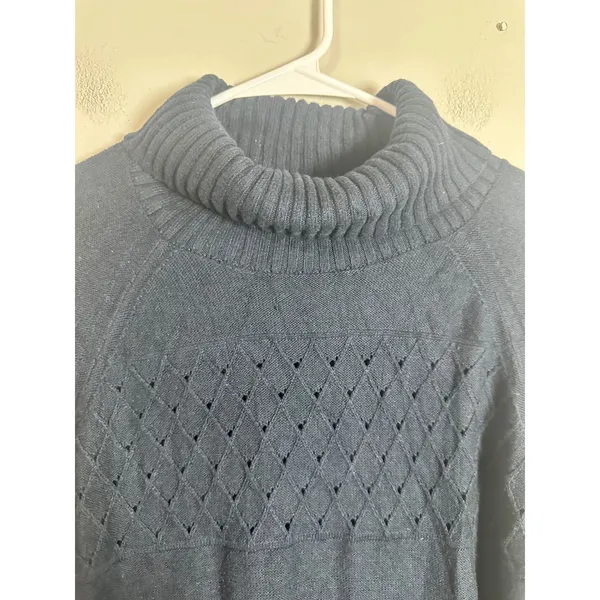 Banana Republic Navy Blue Pointelle Diamond Knit Turtleneck‎ Sweater XL Womens - Image 4