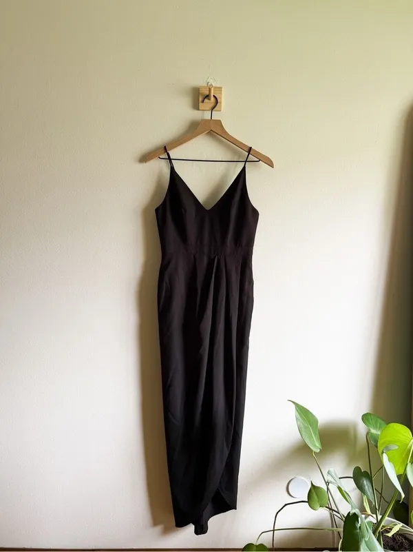 Anthropologie BHLDN Lyra V-Neck Faux Wrap Stretch Crepe Midi Dress Size 2 - Image 3