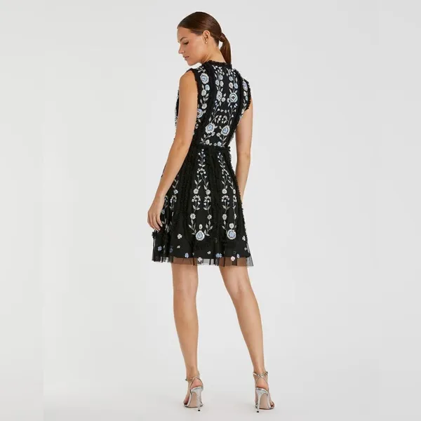 Mac Duggal 9135 Womens Black Sleeveless High Neck Embroidered Mini Dress - Image 5
