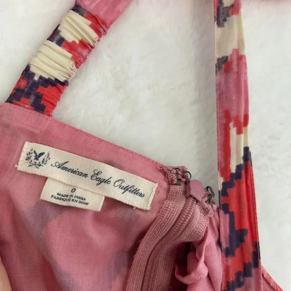 American Eagle Pink Ikat‎ Geometric Sun Dress Womens 0 Boho Cotton Mini Pocket - Image 6