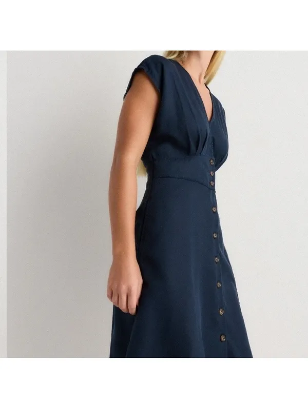 NWT Quince Vintage Wash Tencel Button Front Dress in Midnight Blue Women’s Small - Image 14