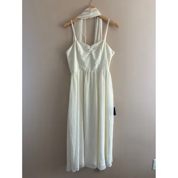 Lulus Irresistibly Darling Ivory Chiffon Midi Dress and Scarf Set Size Large NWT - Image 5