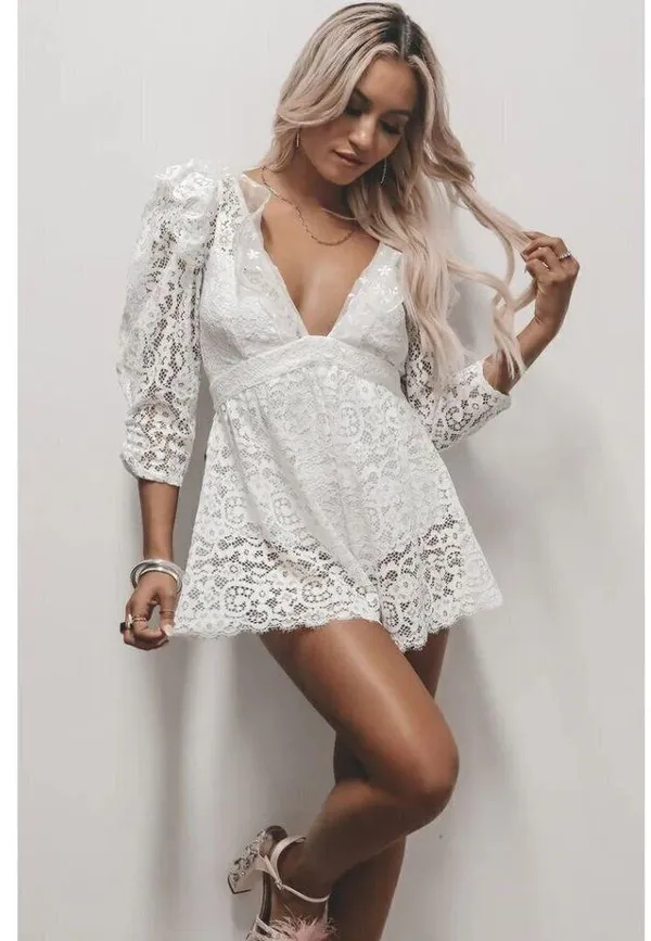 FOR LOVE & LEMONS Santo Romper in White Size XX-Small NWT - Image 13