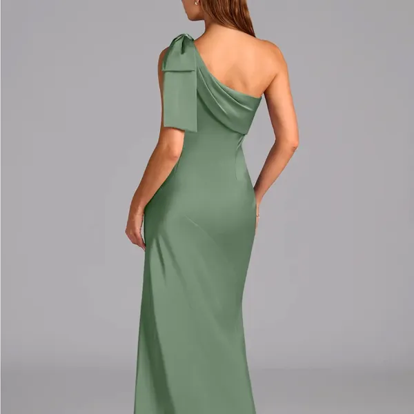 Azazie One-Shoulder Matcha Green Evening Gown - Image 3