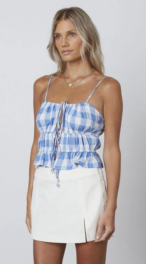 Cotton Candy LA Blue Gingham Tie Top - Image 2