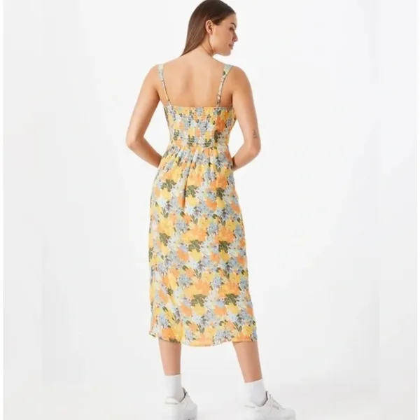 Abercrombie & Fitch Floral Gathered Front Yellow Midi Dress Women's Size S - Image 6
