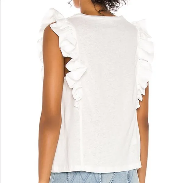 Bcbgmaxazria Sleeveless Ruffle Knit Top Size L WHITE NEW - Image 6