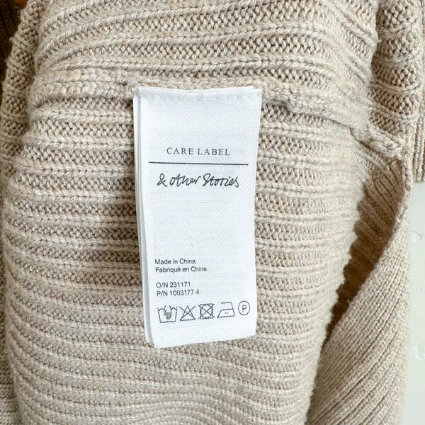 & Other Stories | Mock Neck Ribbed Knit Wool Blend Midi Dress in Oatmeal Tan‎ - Image 6