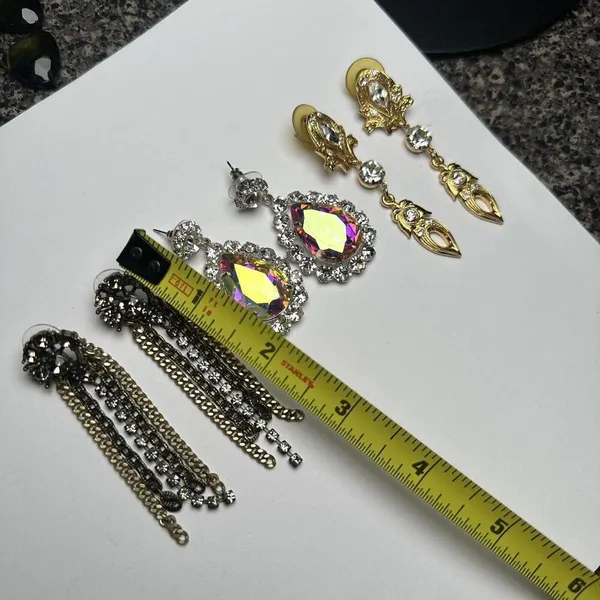 Sparkly Statement Rhinestone Mix Dangle Drop Pierced Earrings Lot Of 3 - Image 9