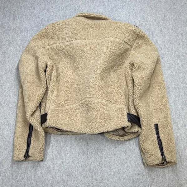 Polo Ralph Lauren Sherpa Moto Jacket Womens L Tan Off Duty Model Chic Streetwear - Image 4