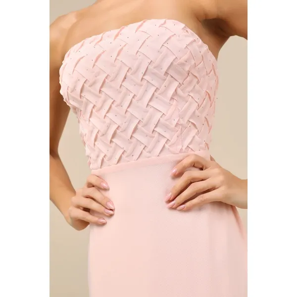NWT Lulus Stunning Concept Light Pink Mesh Rhinestone Strapless Maxi Dress Sz L - Image 8