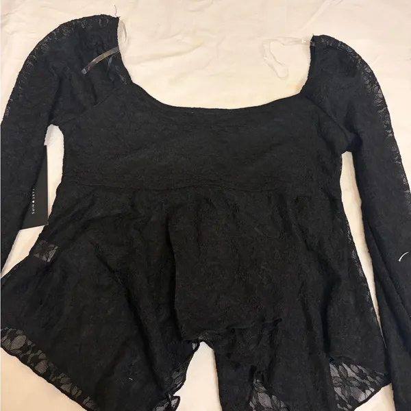 Y2K Whimsigoth Top Women Small Lace Floral Mesh Witchy Boho Goblin - Image 2