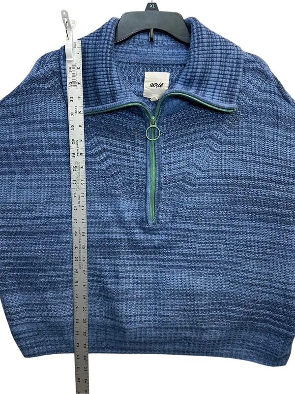 Aerie Women’s Large Blue Marled Knit Quarter Zip Oversized Wool Blend Sweater - Image 7