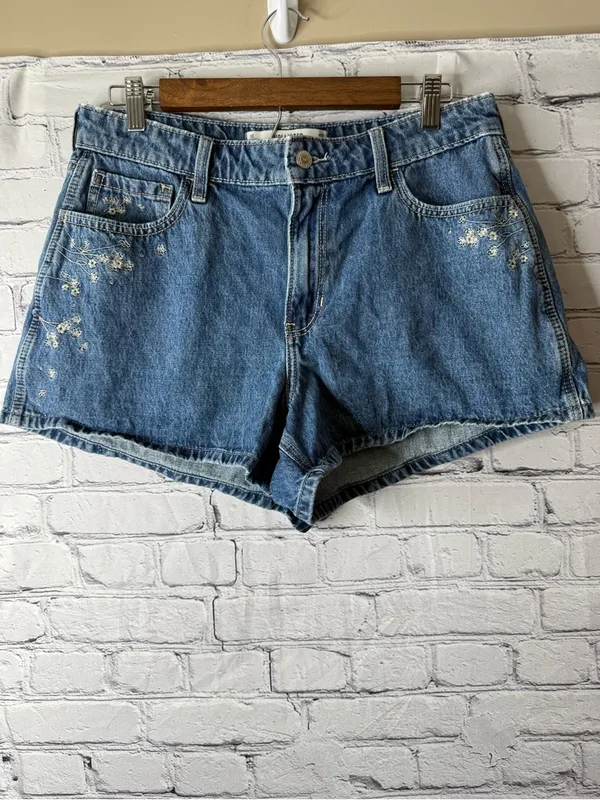 Hollister Blue Denim Women's Embroidered Shorts size 10 - Image 2