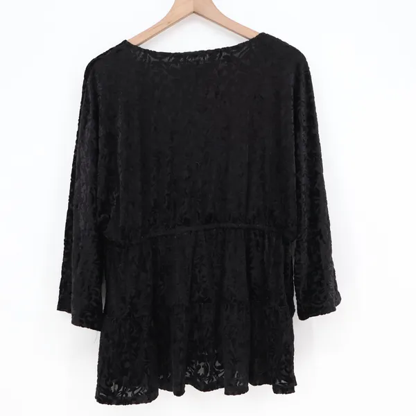 J by Anthropologie Top Womens XL Wrap Burnout Velvet Black Peplum Excellent - Image 4