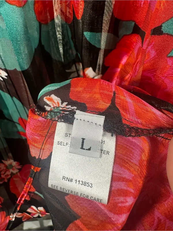 N199. Dragonfly Floral Smocked Sheer Long Sleeve Blouse Size L. - Image 3