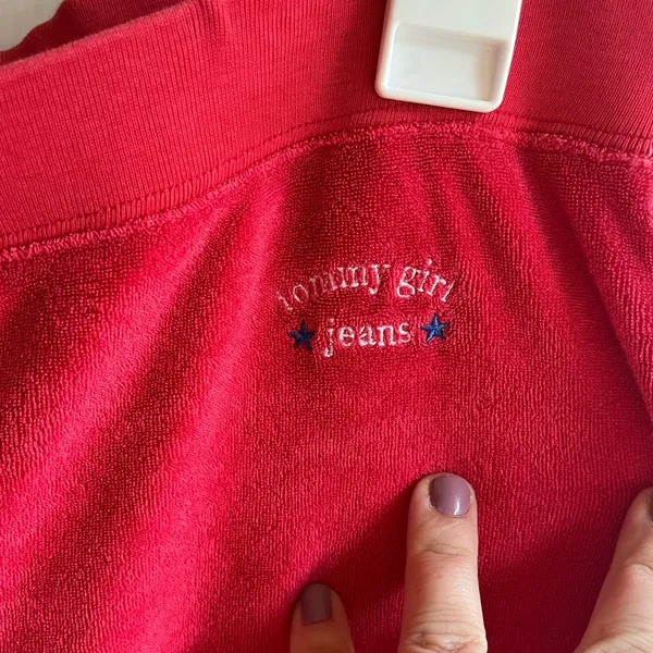 Tommy Girl Jeans Vintage 2002‎ Y2K Hot Pink Terrycloth Tie Waist Pants Sz Large - Image 3