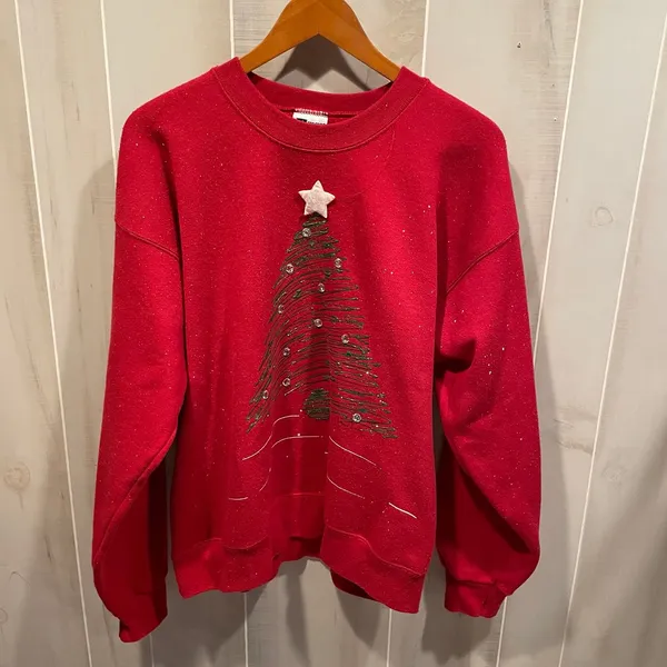 Cute vintage 80s broken in ugly holiday sweatshirt hand painted christmas tree - Image 5
