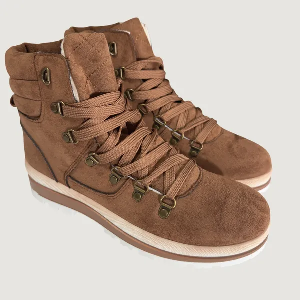 3199 | NEW FTI Fur Lined Hiking Boots Brown Faux Suede Lug Sole Women 9 - Image 2