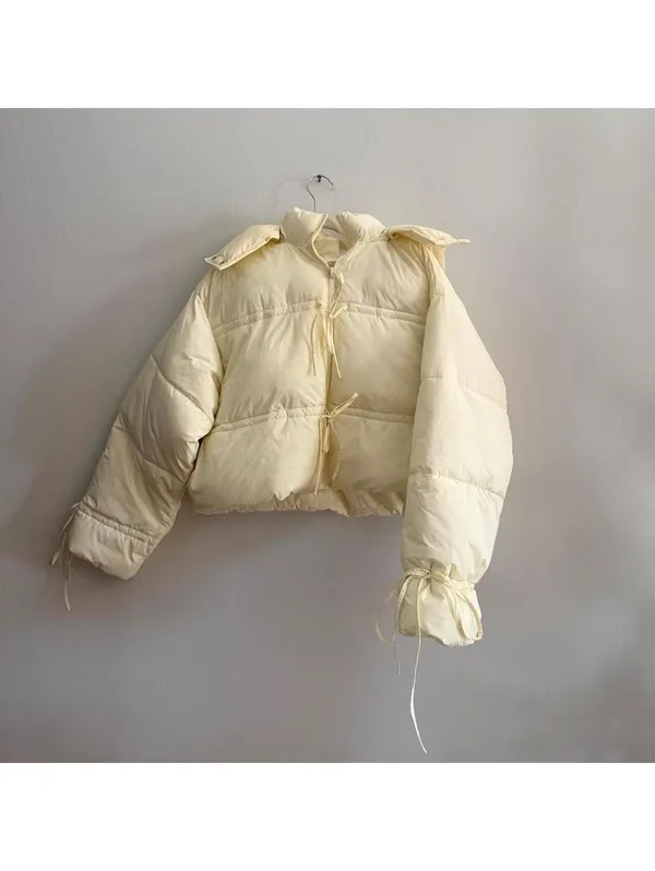 Daisy Street Willow Tie-Front Bow Cropped Puffer Jacket - Image 2