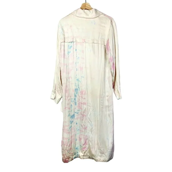 NEW‎ Something Navy Pastel Tie Dye Satin Long Trench Coat S - Image 4