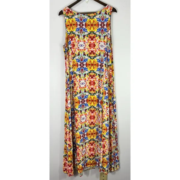 Lord & Taylor Woman 1X Multicolor Abstract Print Maxi Dress Boho Resort Vacation - Image 3