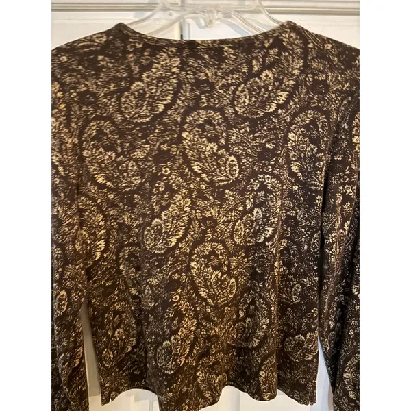 Lauren Ralph Lauren Petite Brown Paisley Cotton Long Sleeve Top P/L - Image 5