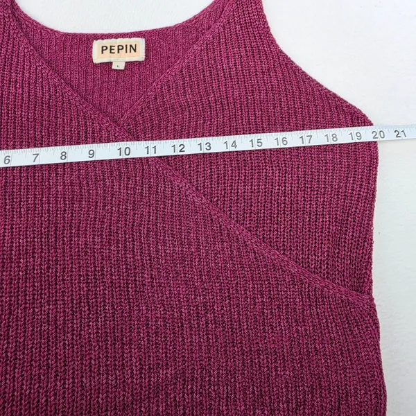 Pepin Womens Magenta Open Knit Surplice Wrap Sleeveless Tank Top Size Large - Image 8