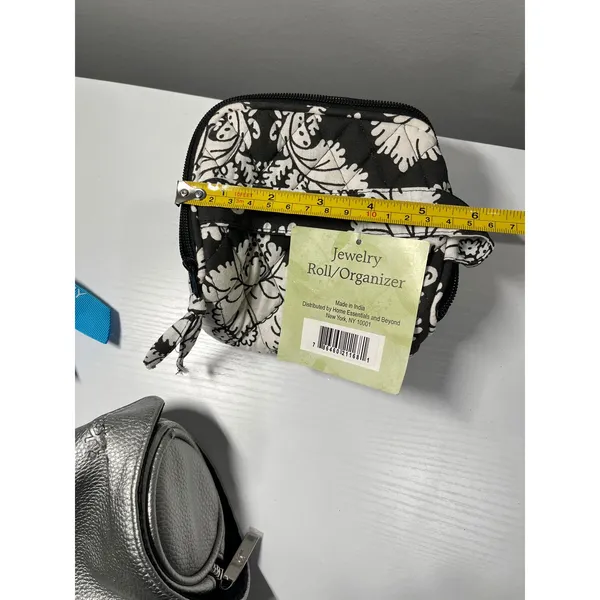Travel Organizer Bundle Jewelry Roll Cosmetic Bag Vichy Pouch Silver Paisley 3pc - Image 8
