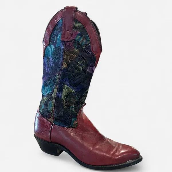 Vintage 90s Capezio Red Leather & Tapestry Western Boots Rare Pair - Image 10