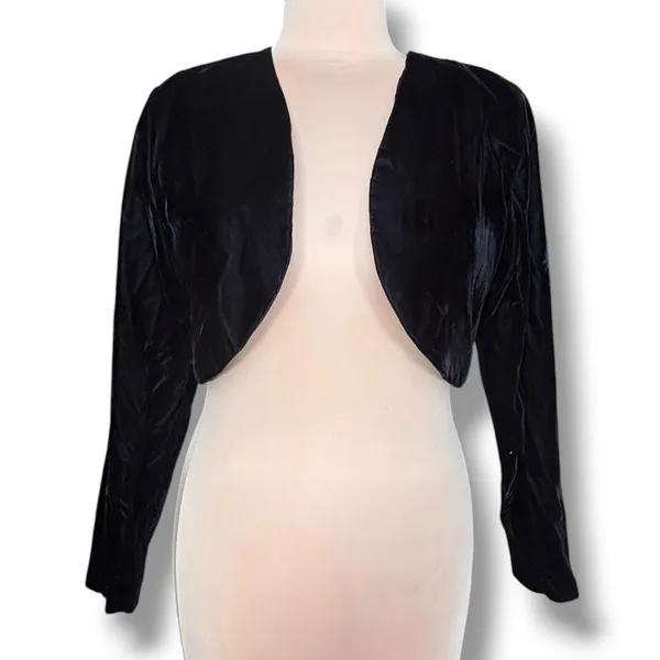 Vintage Black Velvet Bolero Shrug Cropped Jacket Gothic Evening Formal Witchy - Image 8