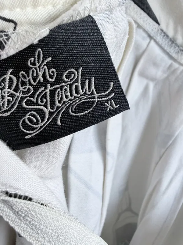 Rock Steady Cream Black Novelty Print Skirt Rockabilly Pinup XL - Image 7