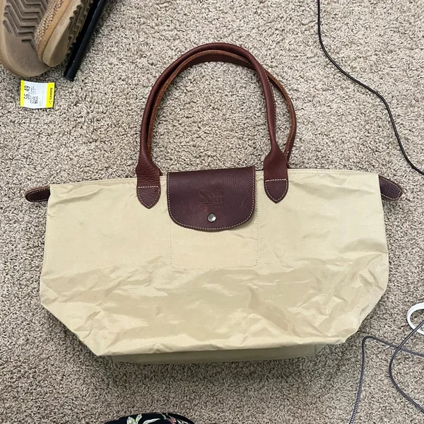 Sofft Nylon & Leather Shoulder Tote Bag Tan Khaki Purse - Image 5