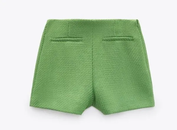Zara Tweed Weave Structured High Waist Shorts Green Size S New - Image 12