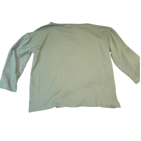 Women's Sage Green XL Ribbed Knit Top Stud Sleeve 3/4 Sleeve Stretch Blouse - Image 4