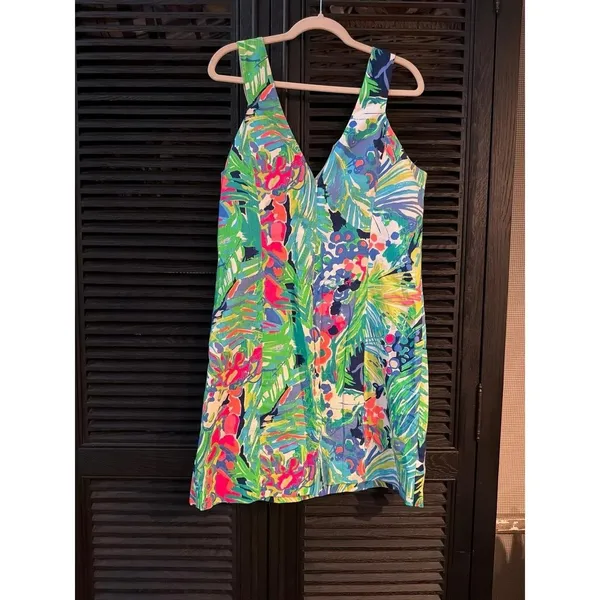 Lilly Pulitzer Largo Shift Dress vibrant floral print white lace women's‎ 12 - Image 2